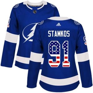 Damen Tampa Bay Lightning Trikot Steven Stamkos 91 Blau USA Flag Fashion Authentic